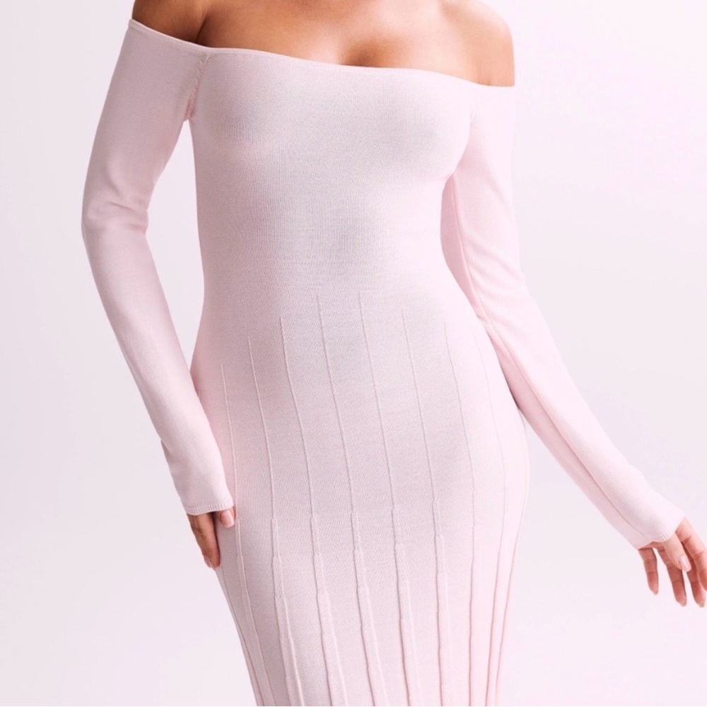Meshki Emmeline Off-Shoulder Long Sleeve Dress in Light Pink